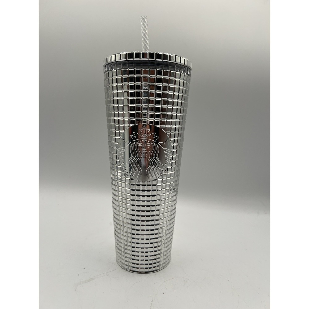 🌟 NWT Starbucks Silver Studded Tumbler with Straw 24 oz 🌟‎